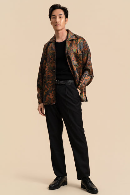 Green Crown of Thorns Long Sleeve Silk Shirt