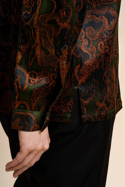 Green Crown of Thorns Long Sleeve Silk Shirt