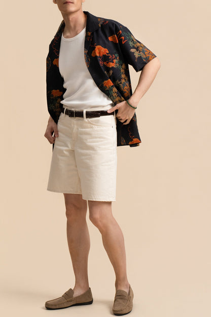 Pure Silk Shirt - Navy in Flora and Fauna