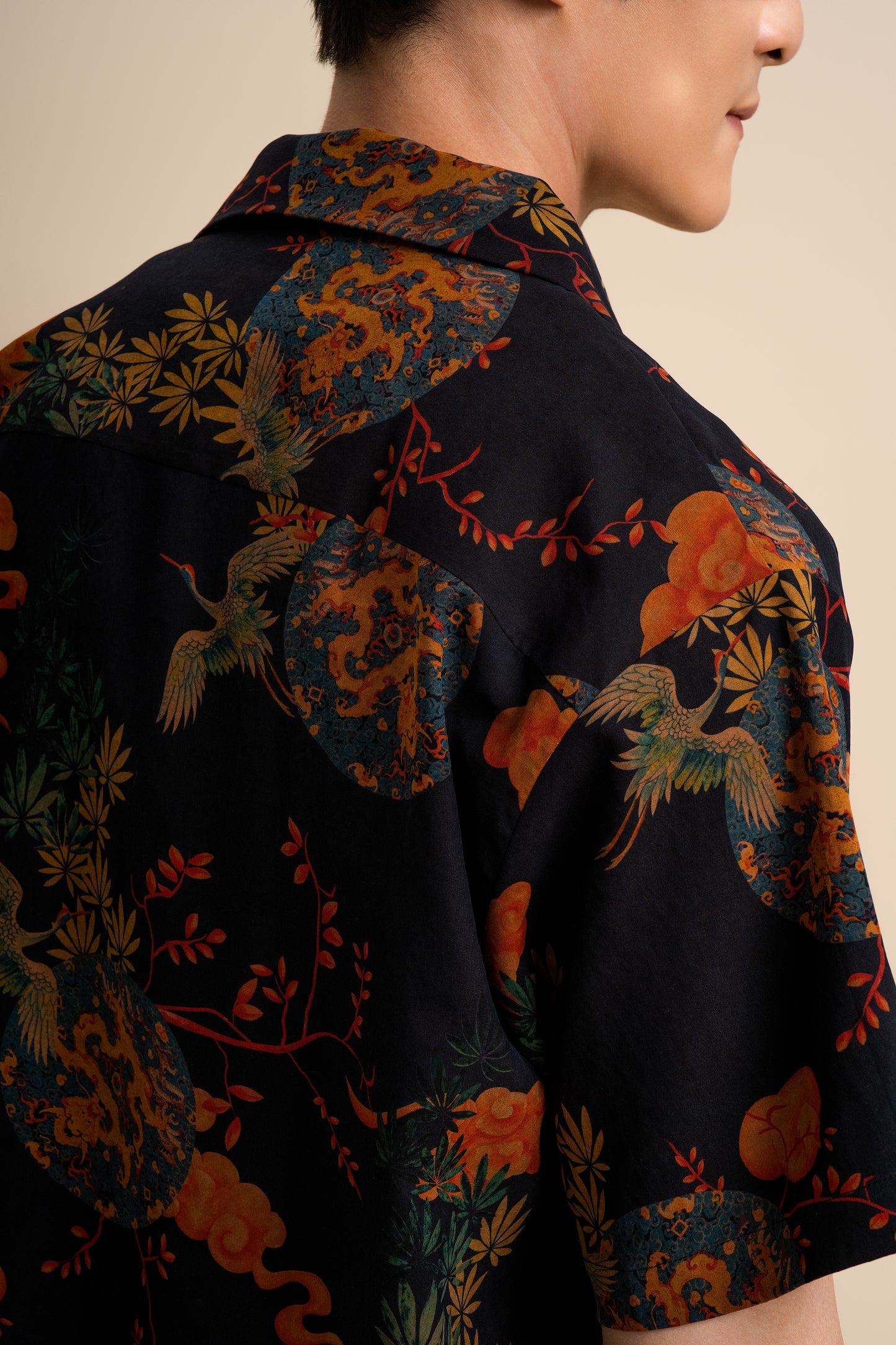 Pure Silk Shirt - Navy in Flora and Fauna