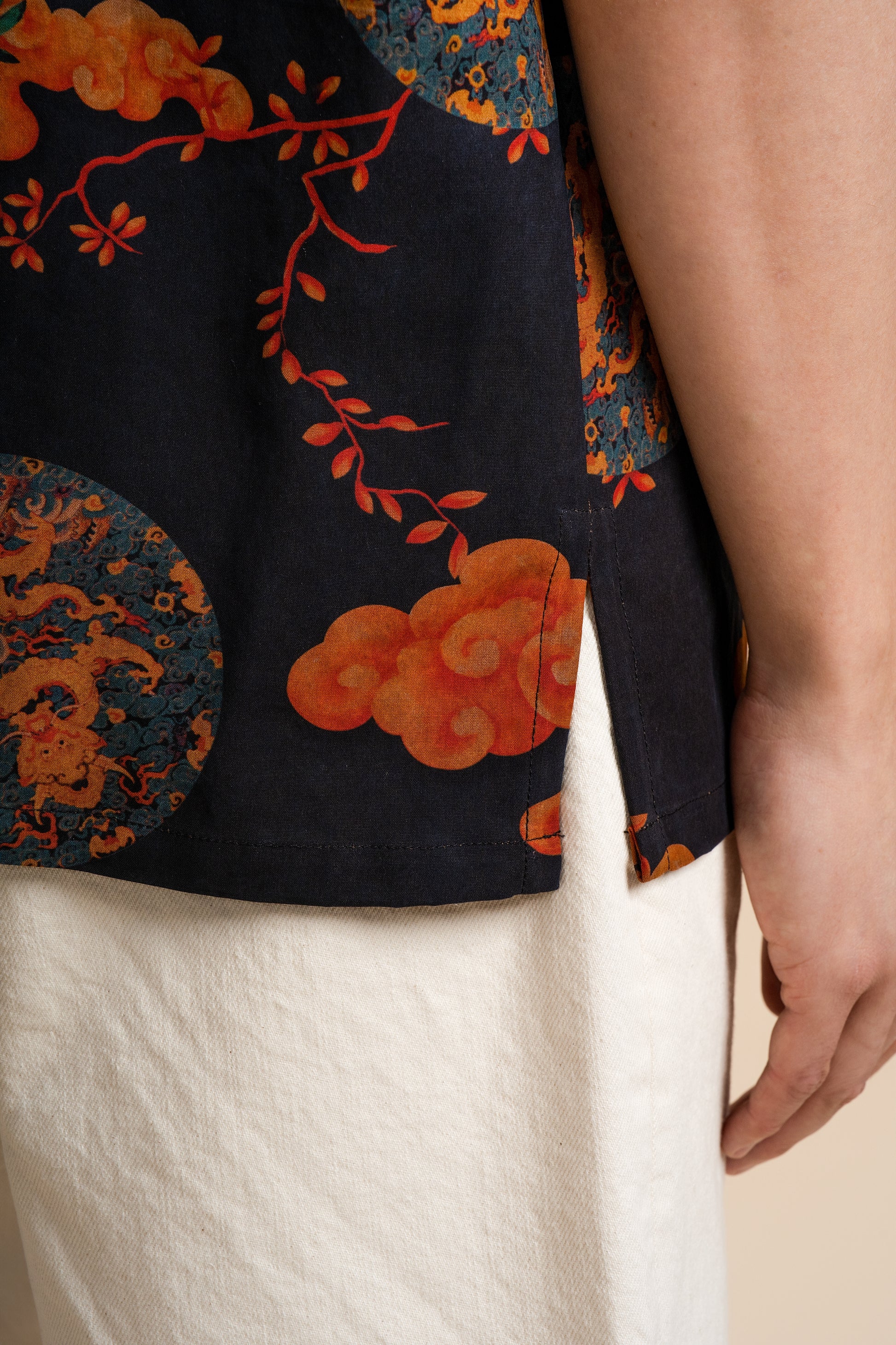 Pure Silk Shirt - Navy in Flora and Fauna