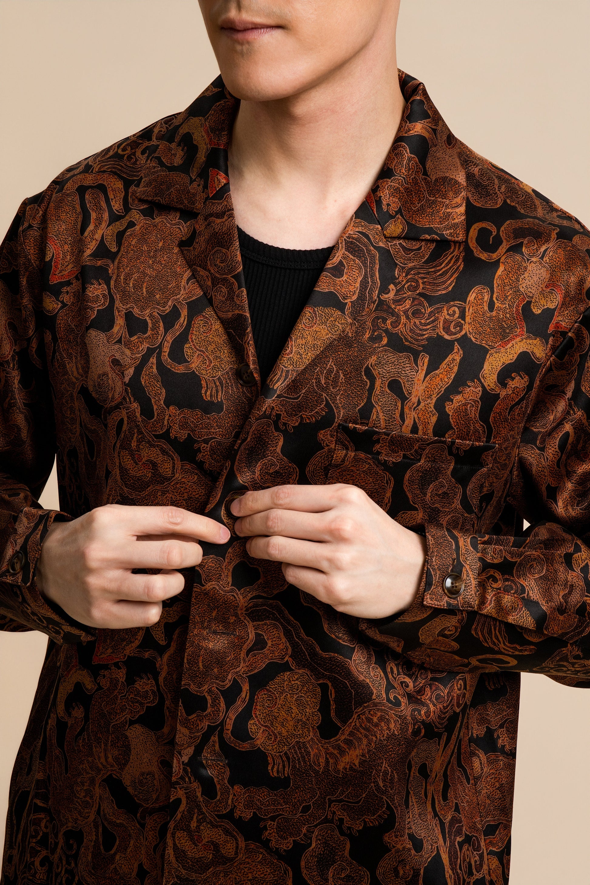 Black Gold Crown of Thorns Long Sleeve Silk Shirt 