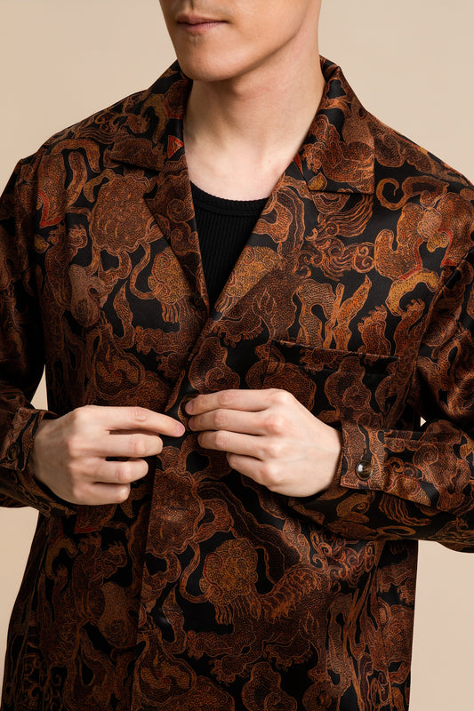 Black Gold Crown of Thorns Long Sleeve Silk Shirt 