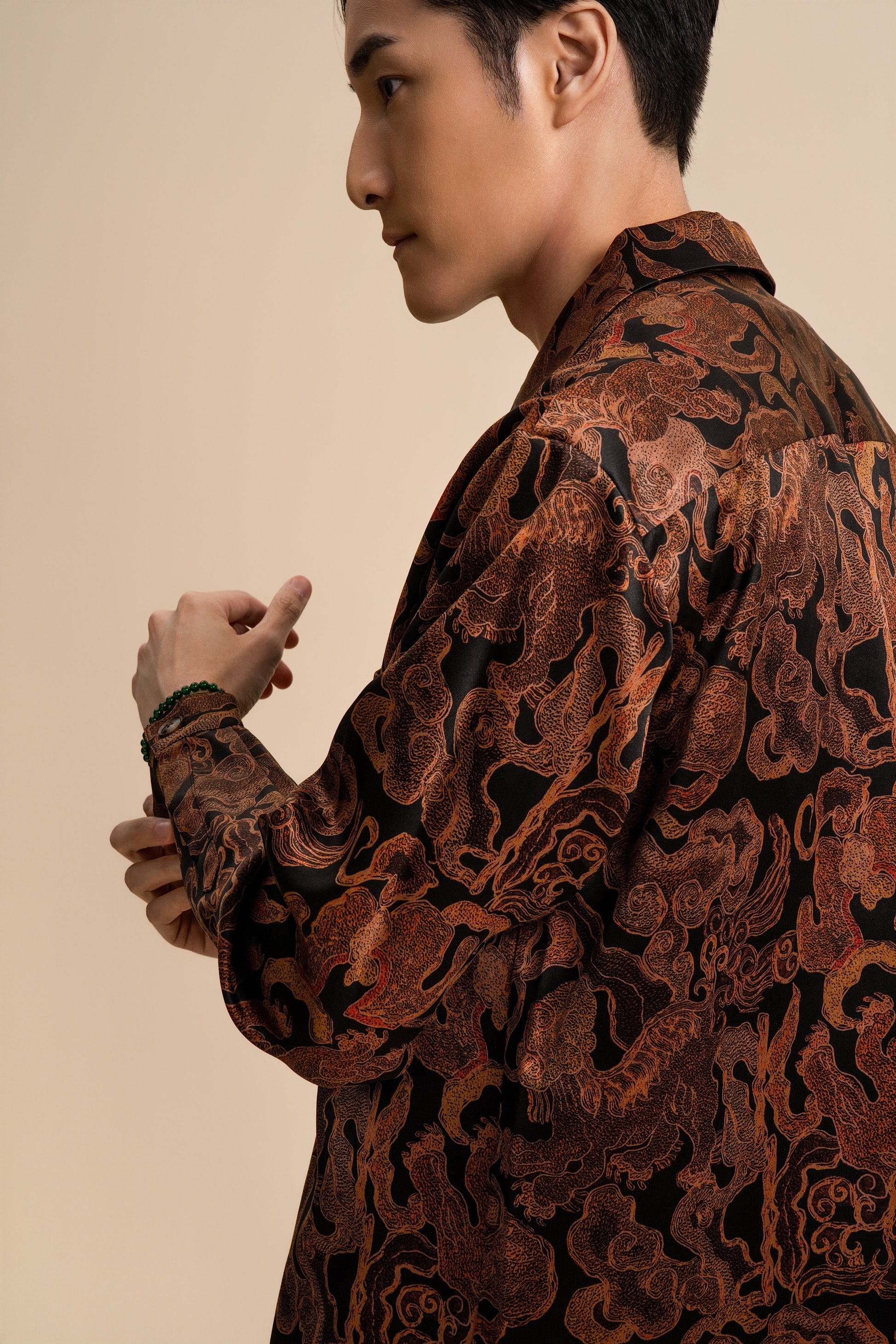 Black Gold Crown of Thorns Long Sleeve Silk Shirt 