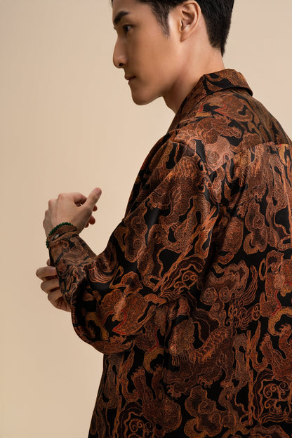 Black Gold Crown of Thorns Long Sleeve Silk Shirt 