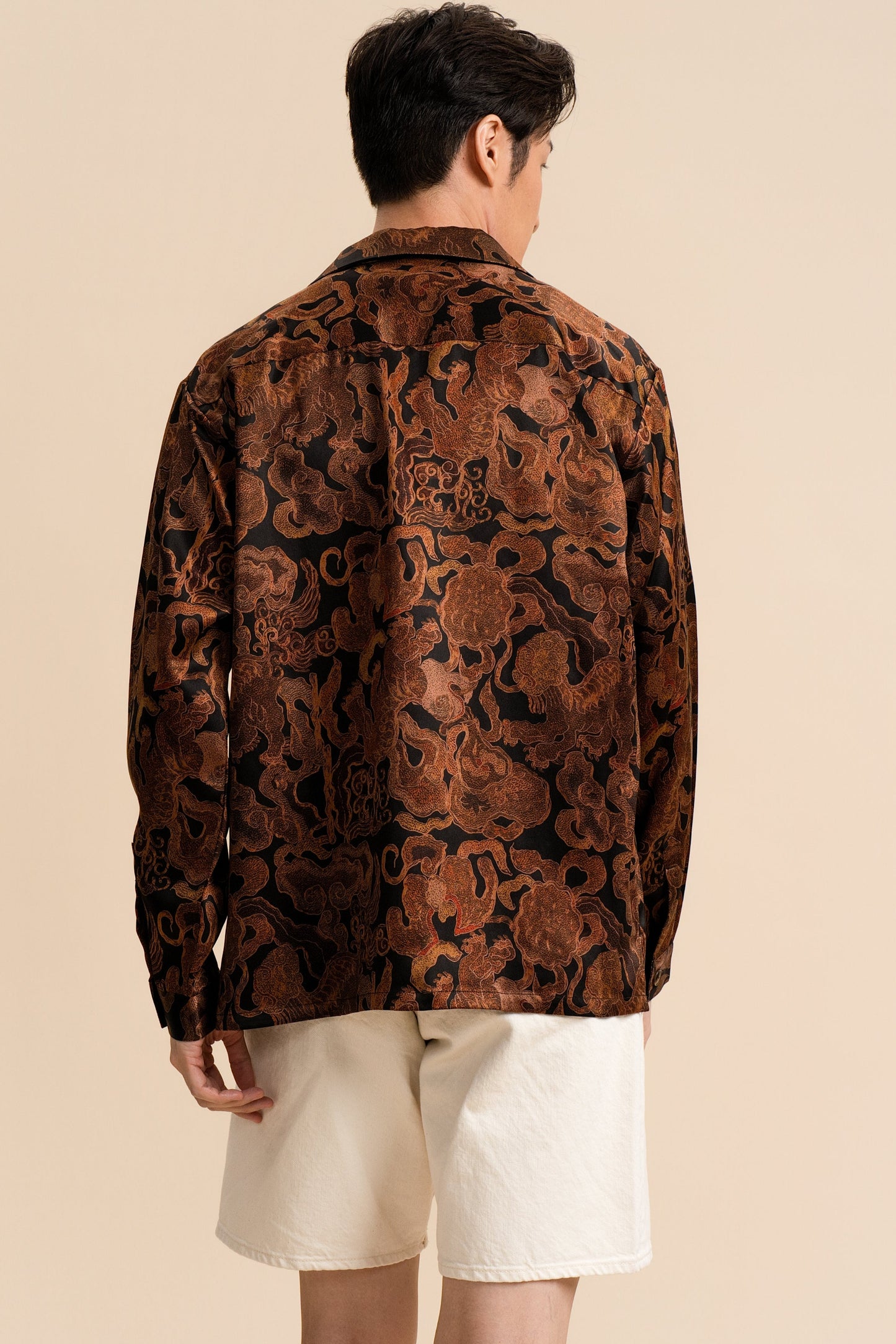 Black Gold Crown of Thorns Long Sleeve Silk Shirt 