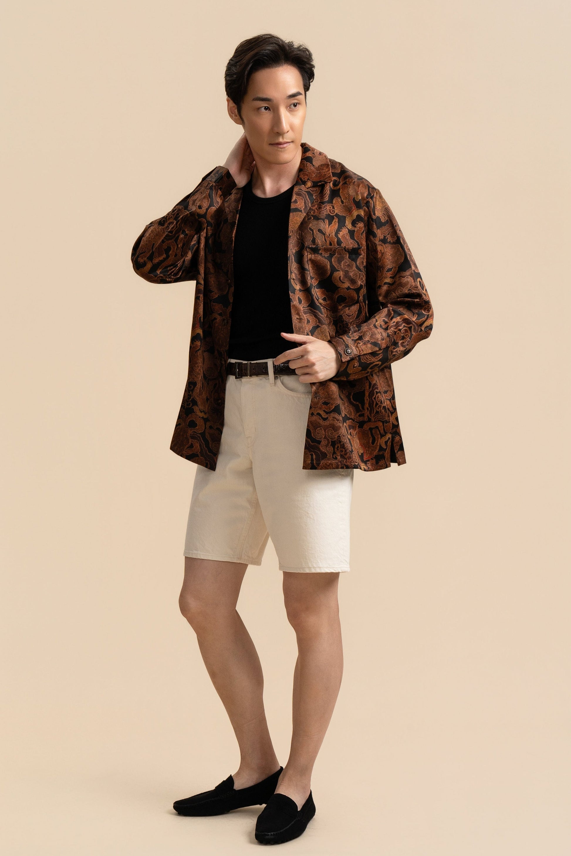 Black Gold Crown of Thorns Long Sleeve Silk Shirt 