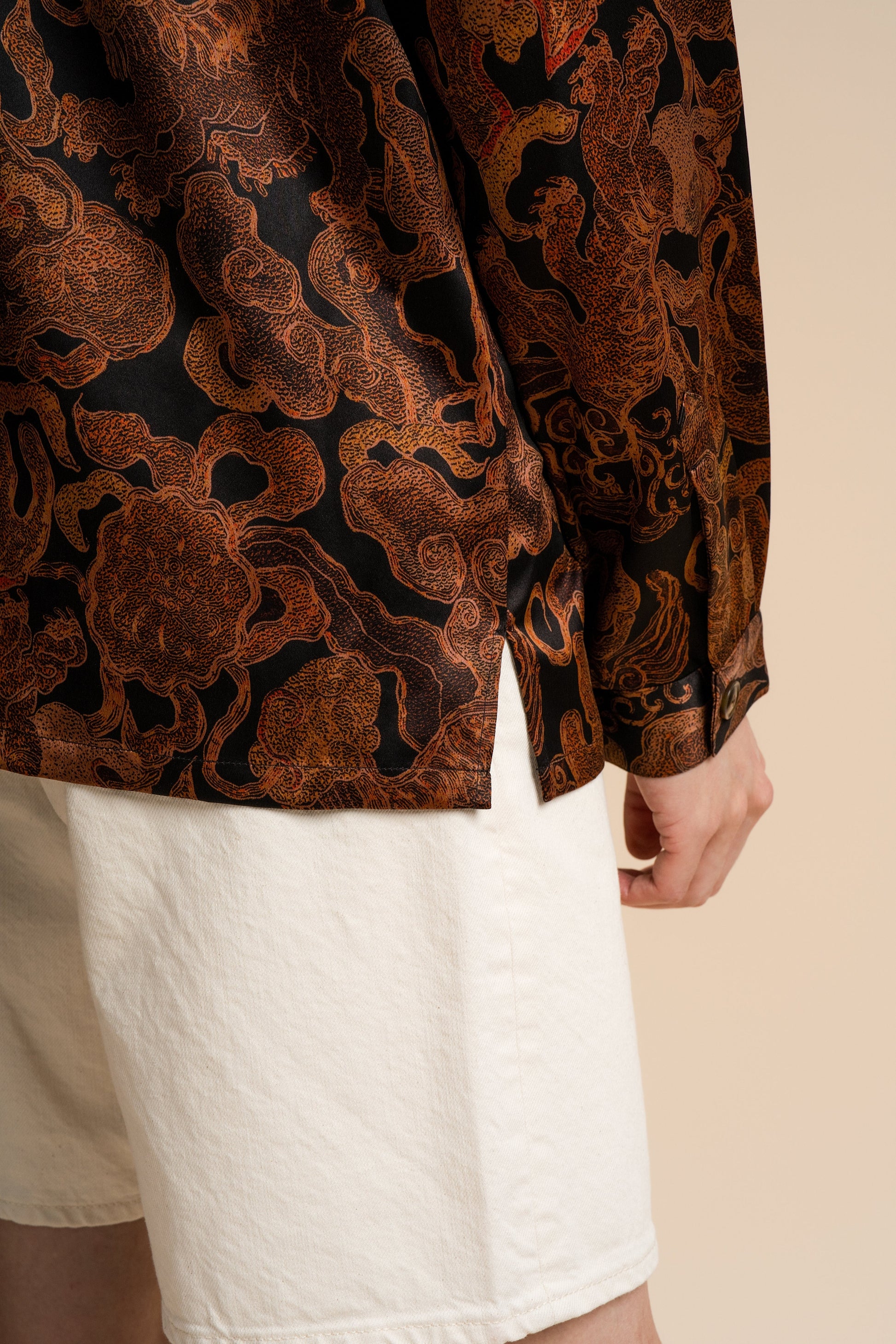 Black Gold Crown of Thorns Long Sleeve Silk Shirt 