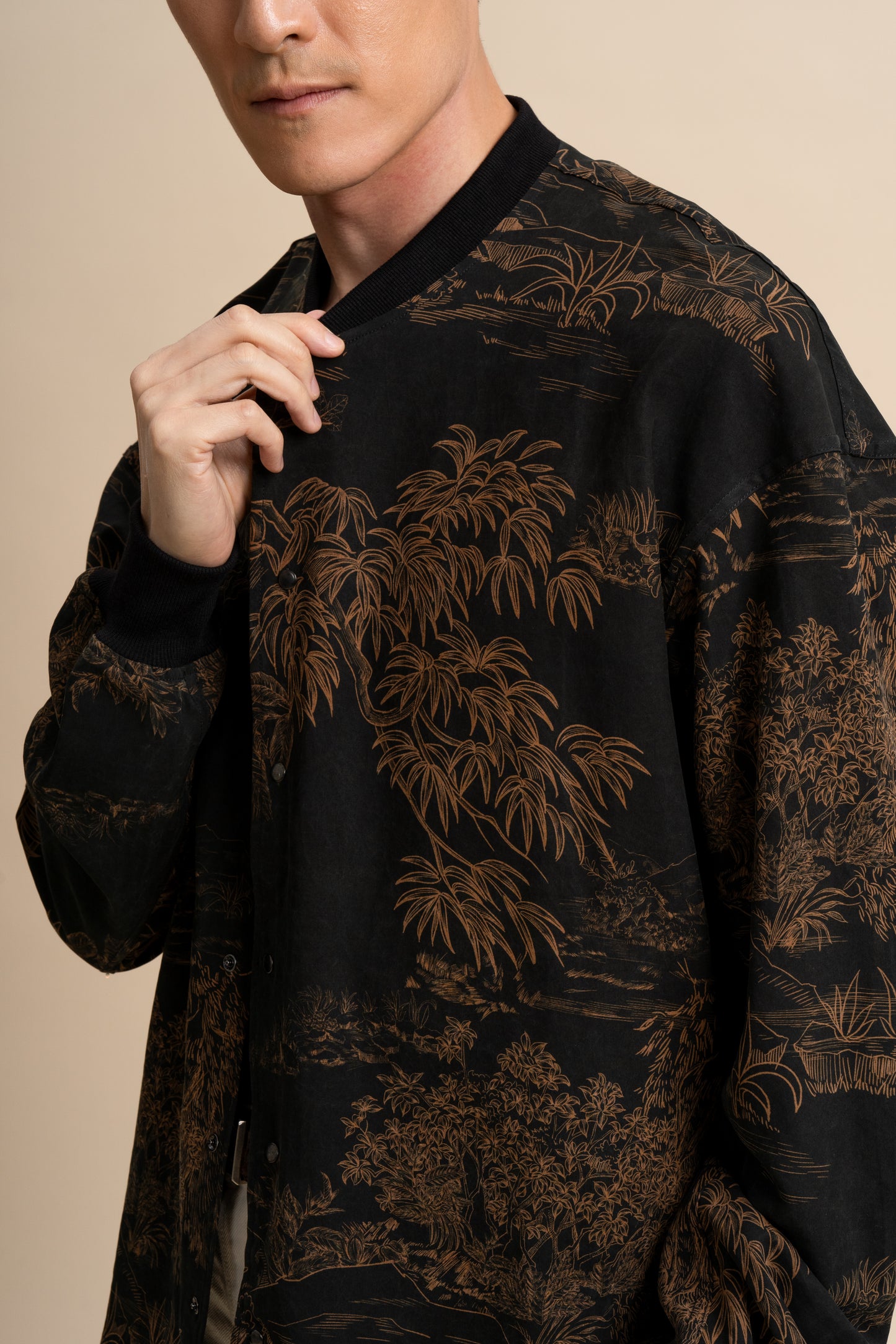 Silk Black Bamboo Bomber Jacket