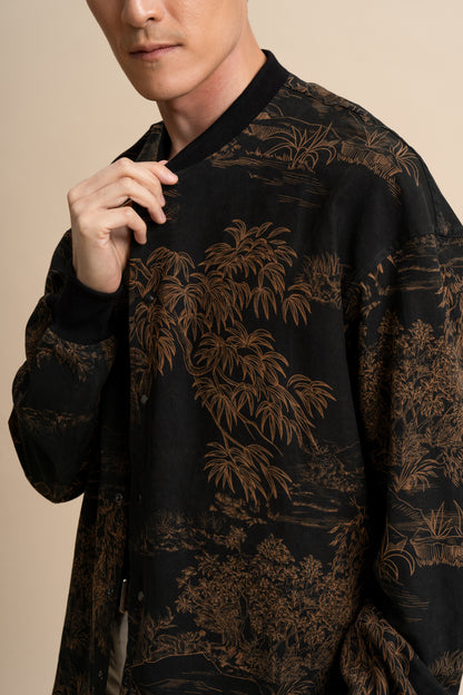 Silk Black Bamboo Bomber Jacket