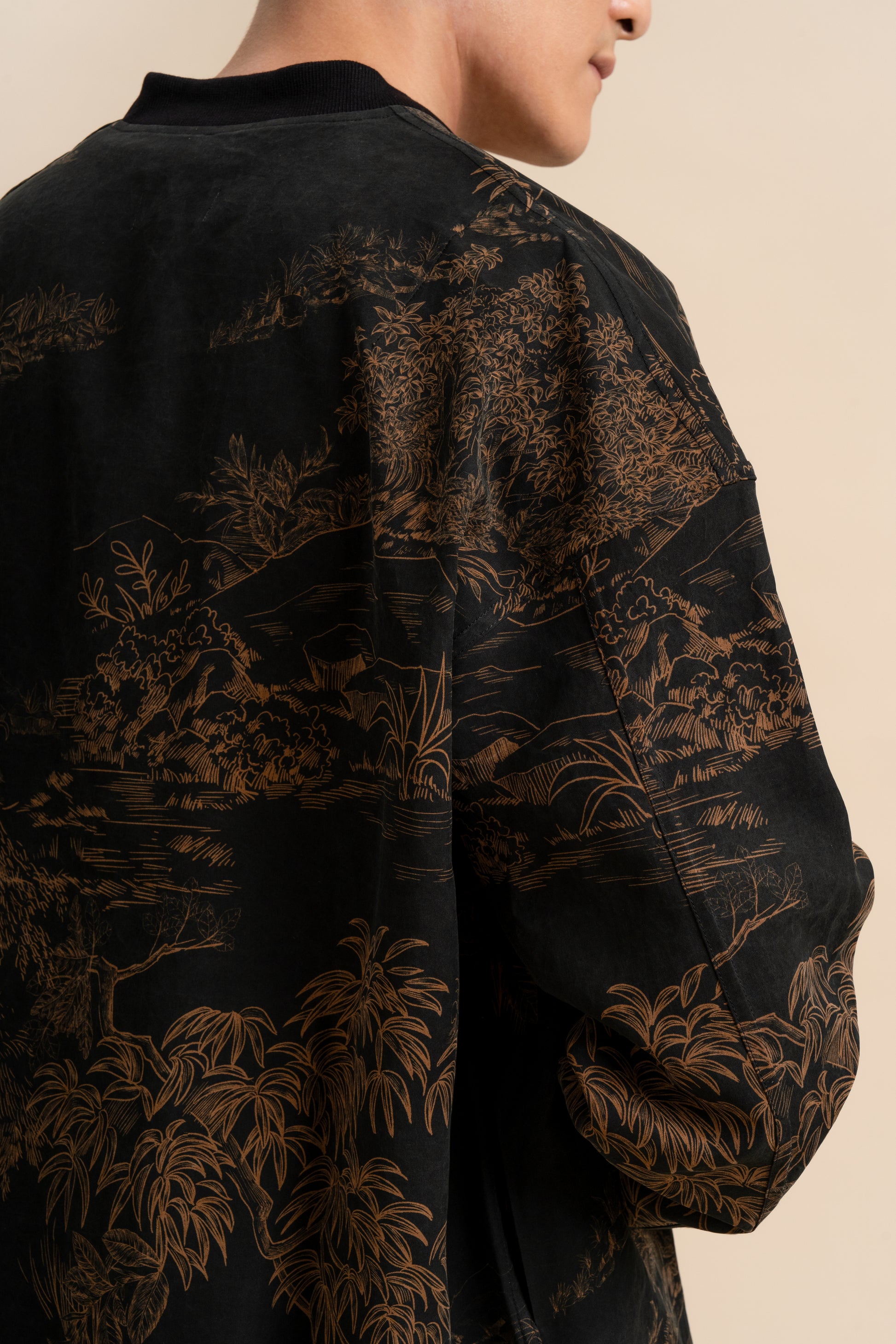 Silk Black Bamboo Bomber Jacket