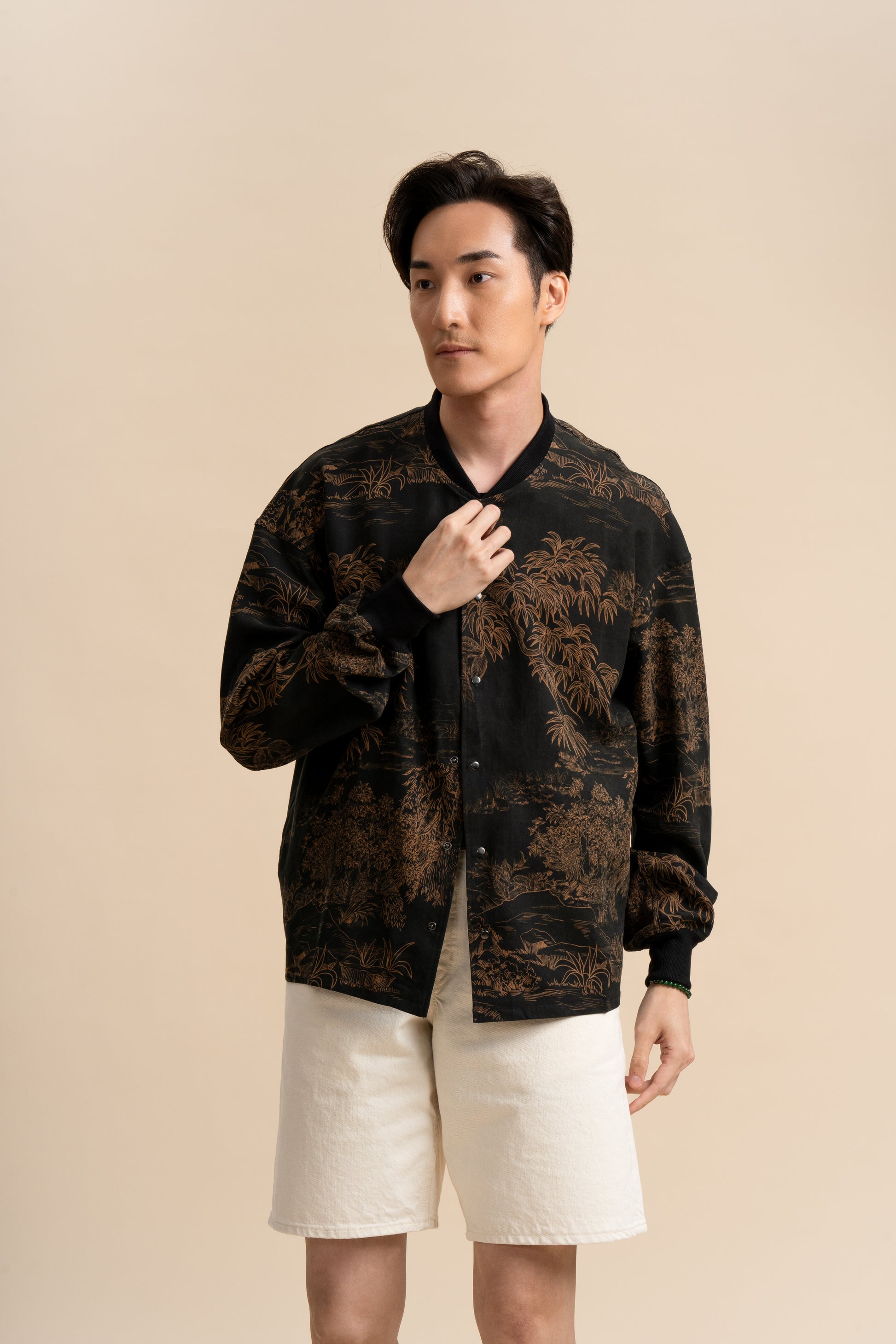 Silk Black Bamboo Bomber Jacket