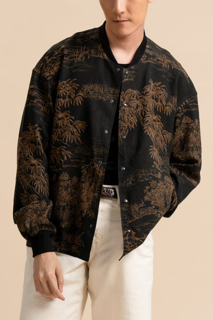 Silk Black Bamboo Bomber Jacket