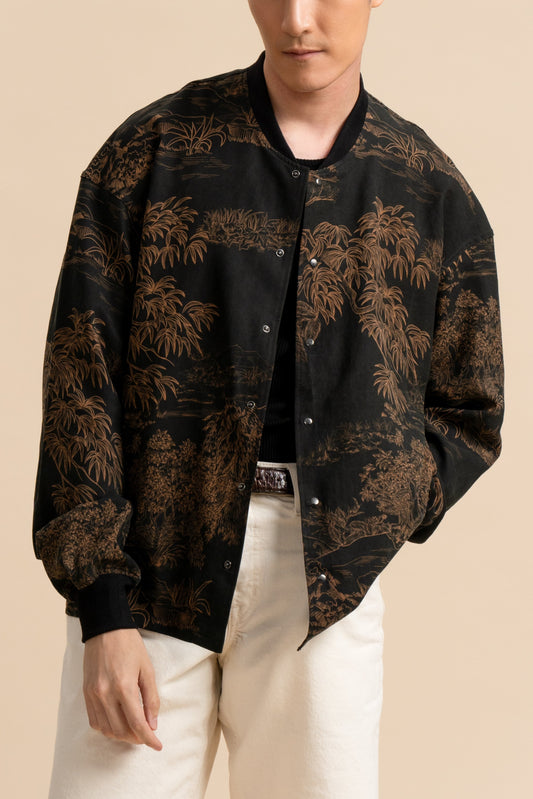 Silk Black Bamboo Bomber Jacket