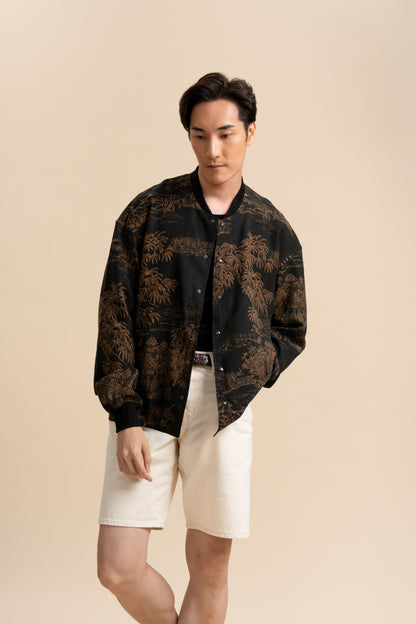 Pure Silk Black Bamboo Bomber Jacket