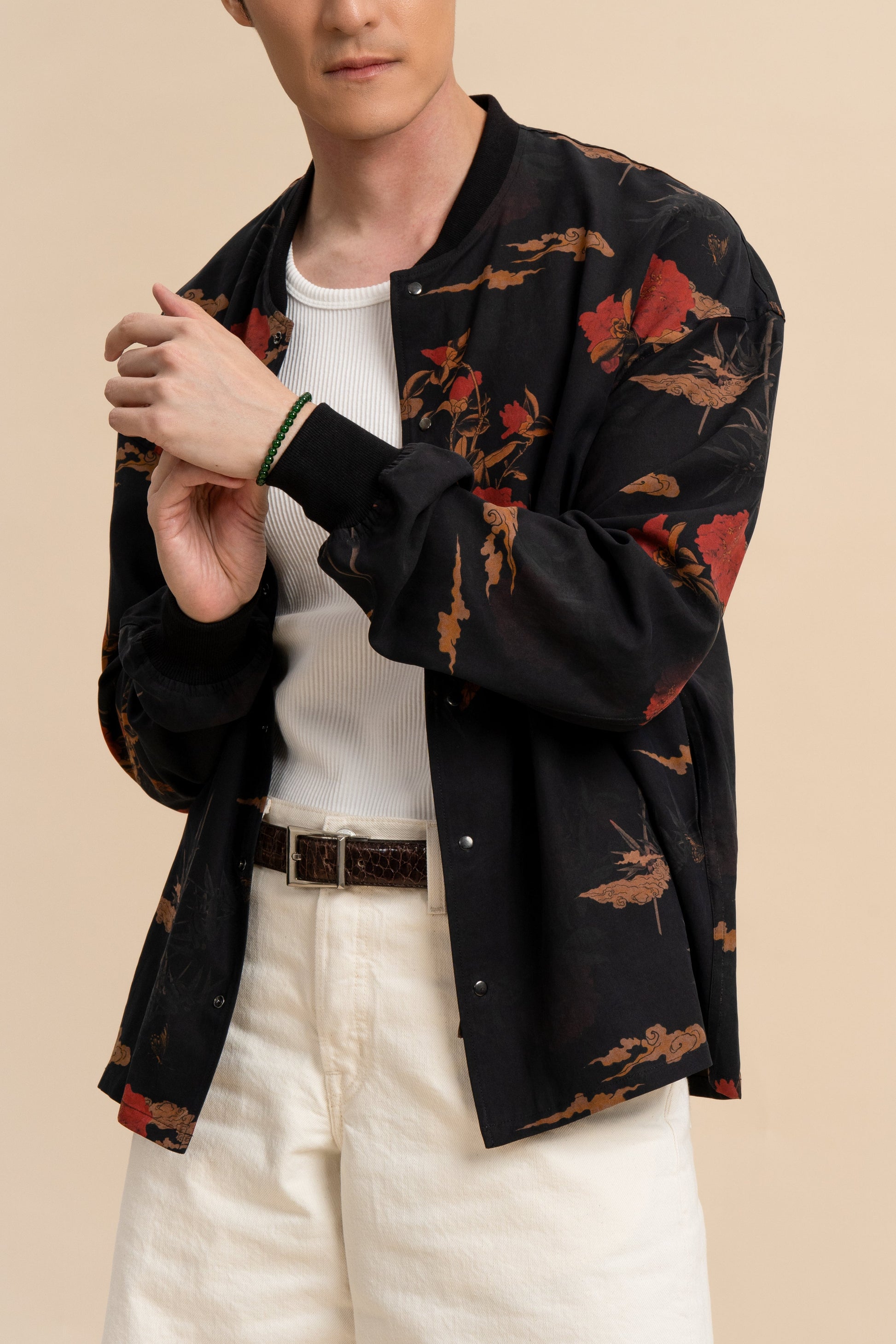 Silk Red Floral Bomber Jacket