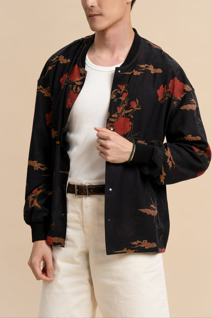 Silk Red Floral Bomber Jacket