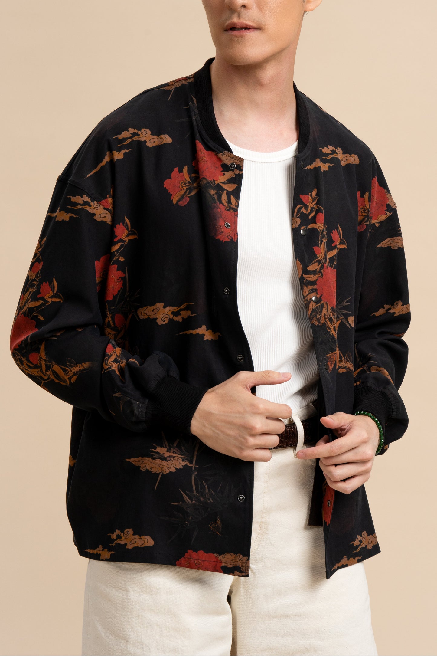 Silk Red Floral Bomber Jacket