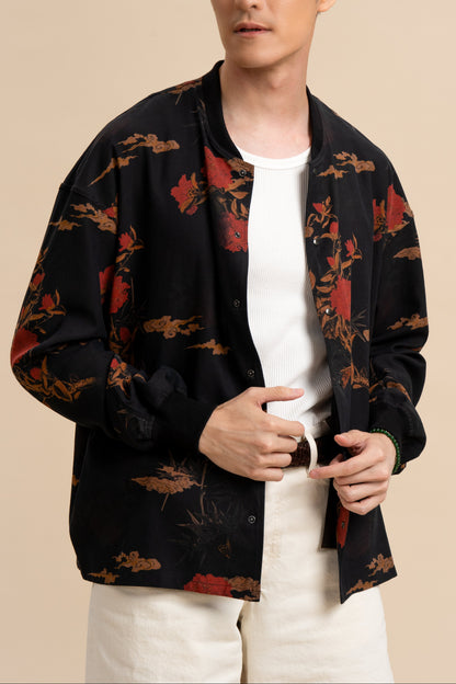 Silk Red Floral Bomber Jacket