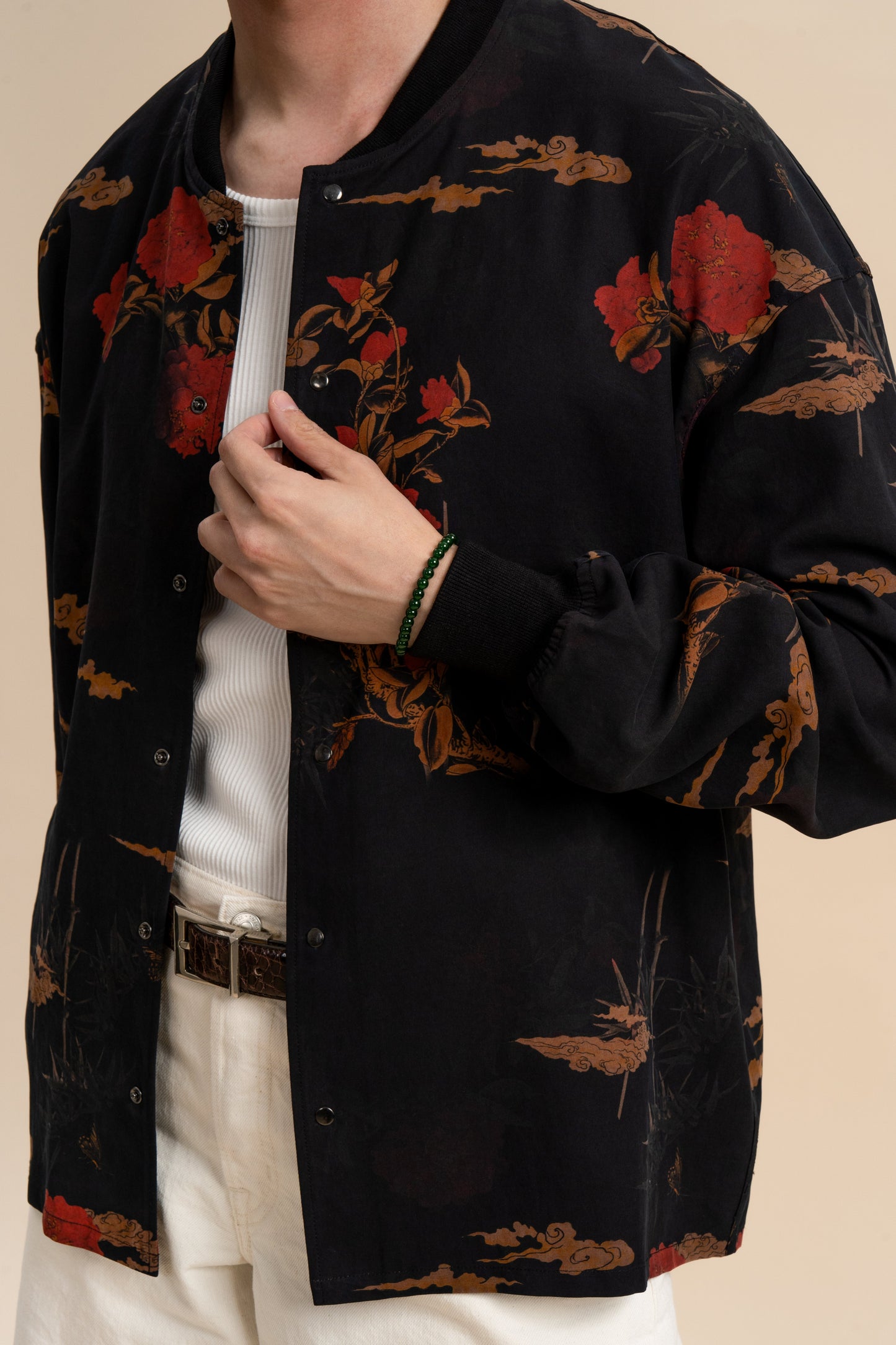 Silk Red Floral Bomber Jacket