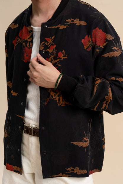Silk Red Floral Bomber Jacket