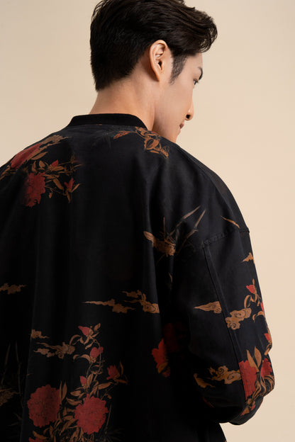 Silk Red Floral Bomber Jacket