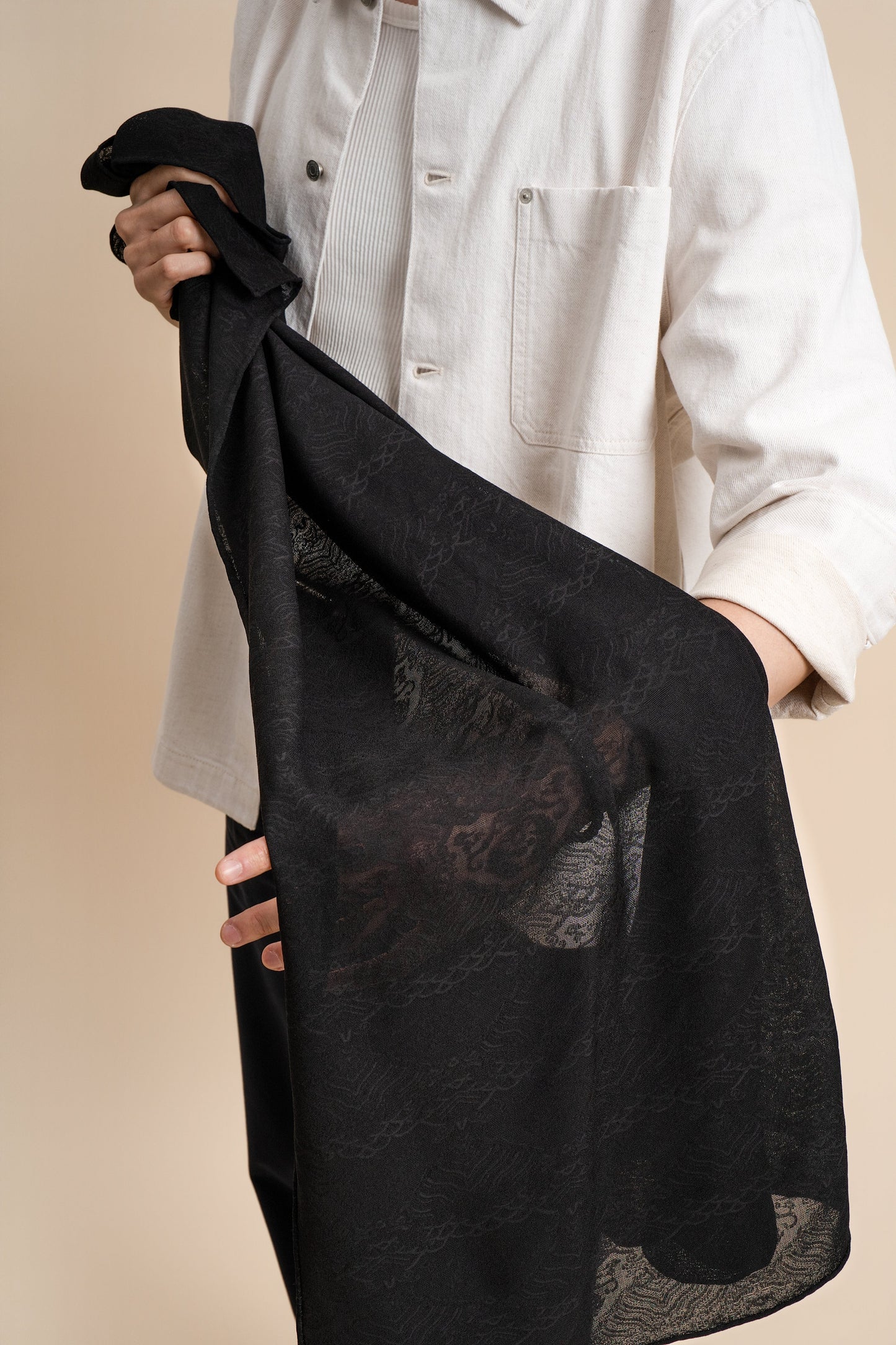 Black Silk Square with Dragon Motif