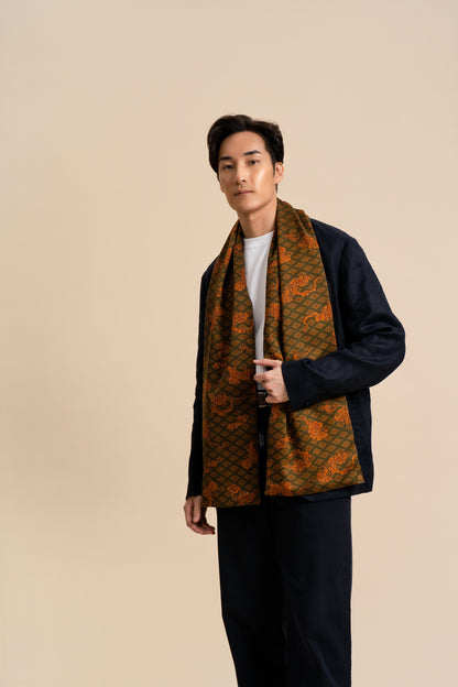 Green and Orange Clouds Silk Scarf