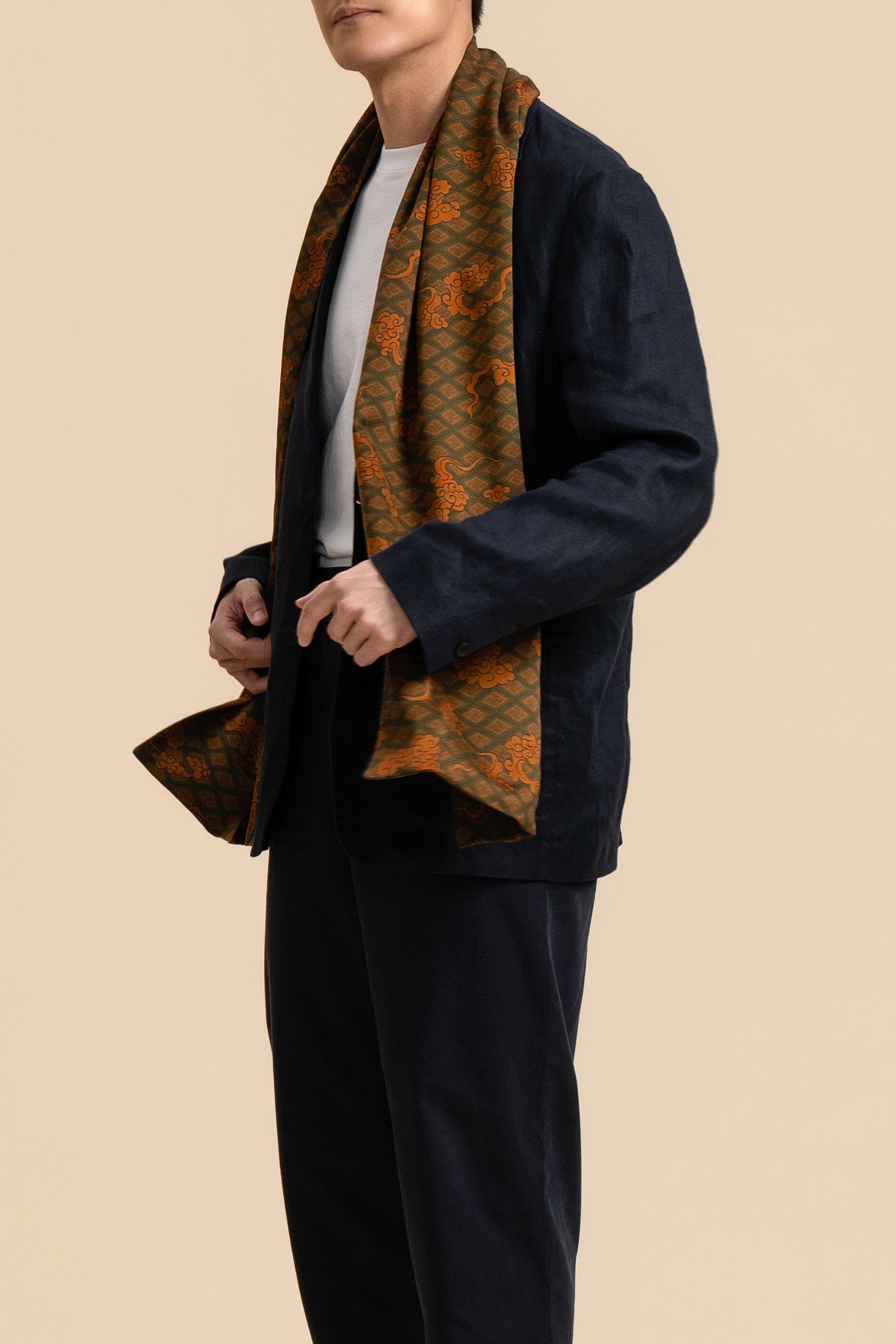 Green and Orange Clouds Silk Scarf