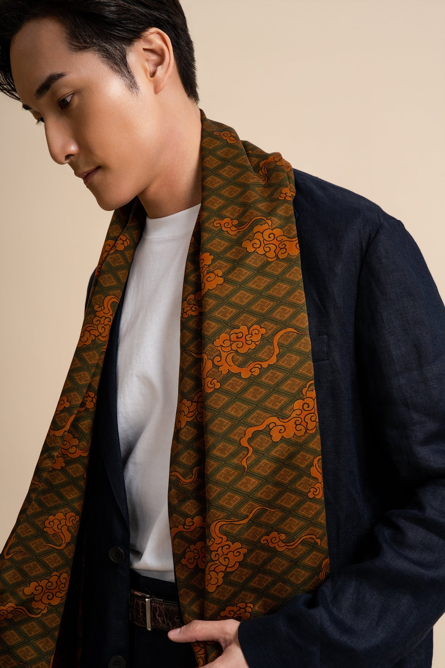 Green and Orange Clouds Silk Scarf