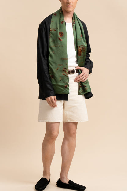 Green Silk Scarf with Phoenix Motif