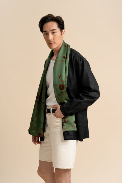 Green Silk Scarf with Phoenix Motif