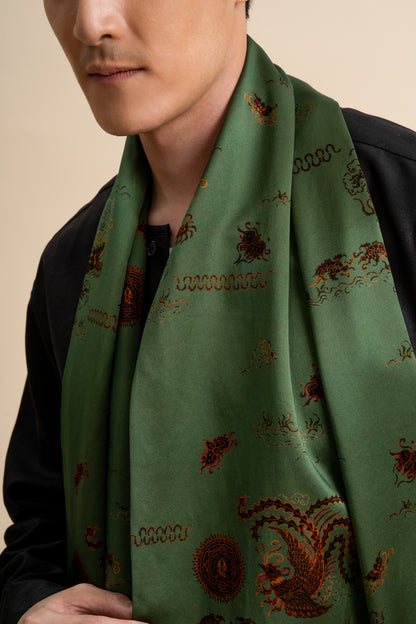 Green Silk Scarf with Phoenix Motif
