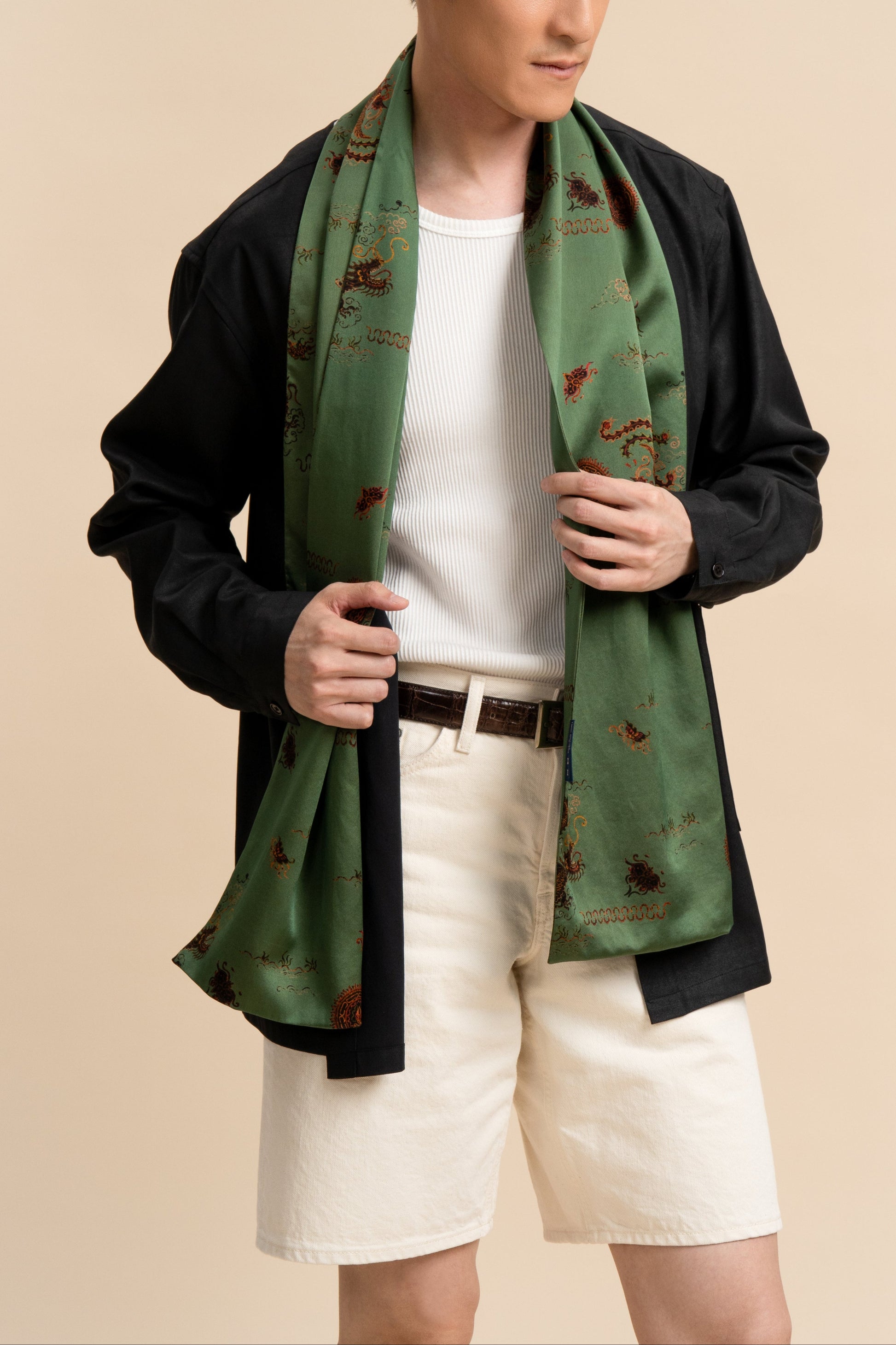 Green Silk Scarf with Phoenix Motif