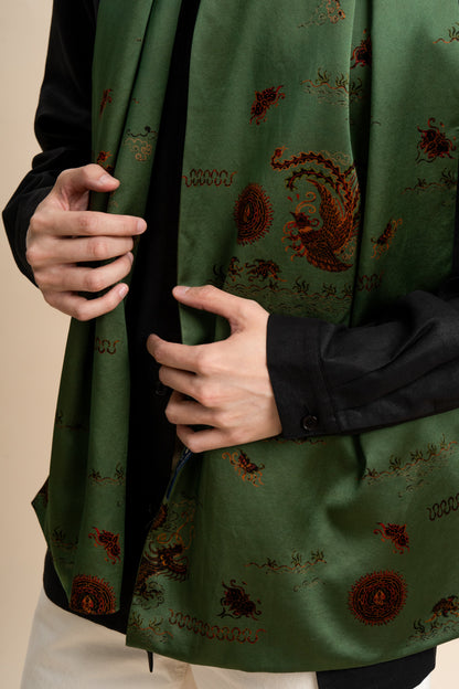 Green Silk Scarf with Phoenix Motif