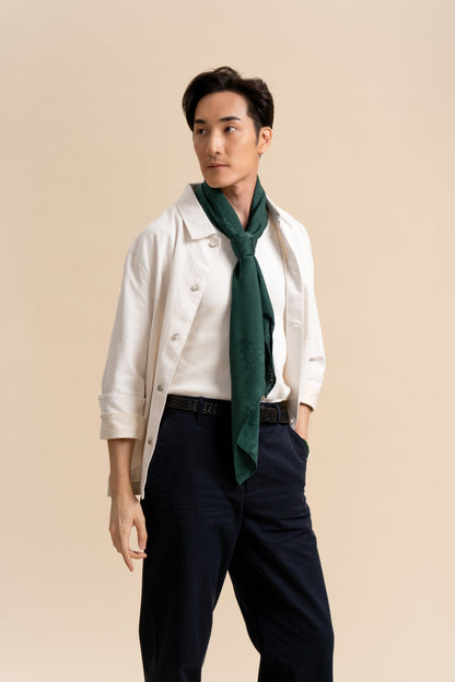 Green Square Silk Scarf with Dragon Motif