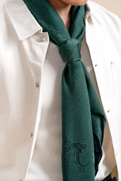 Green Square Silk Scarf with Dragon Motif
