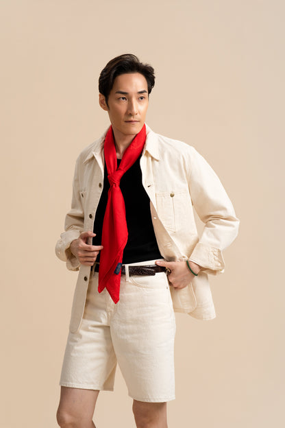 Red Square Silk Scarf with Dragon Motif