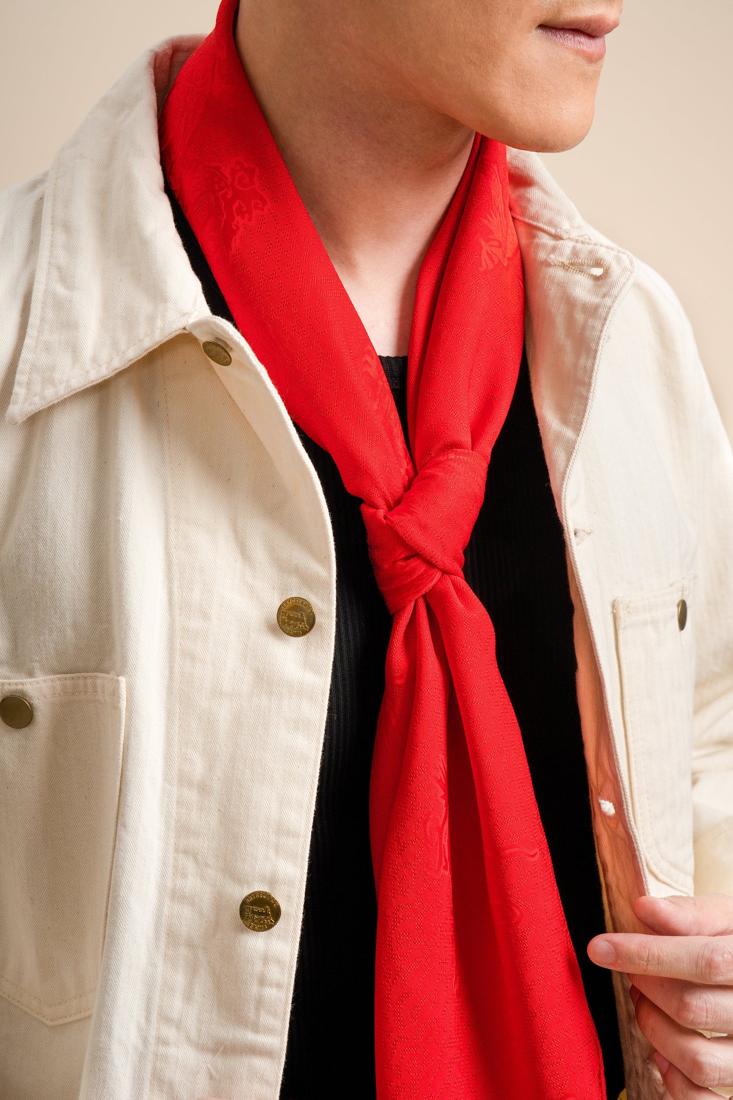 Red Square Silk Scarf with Dragon Motif