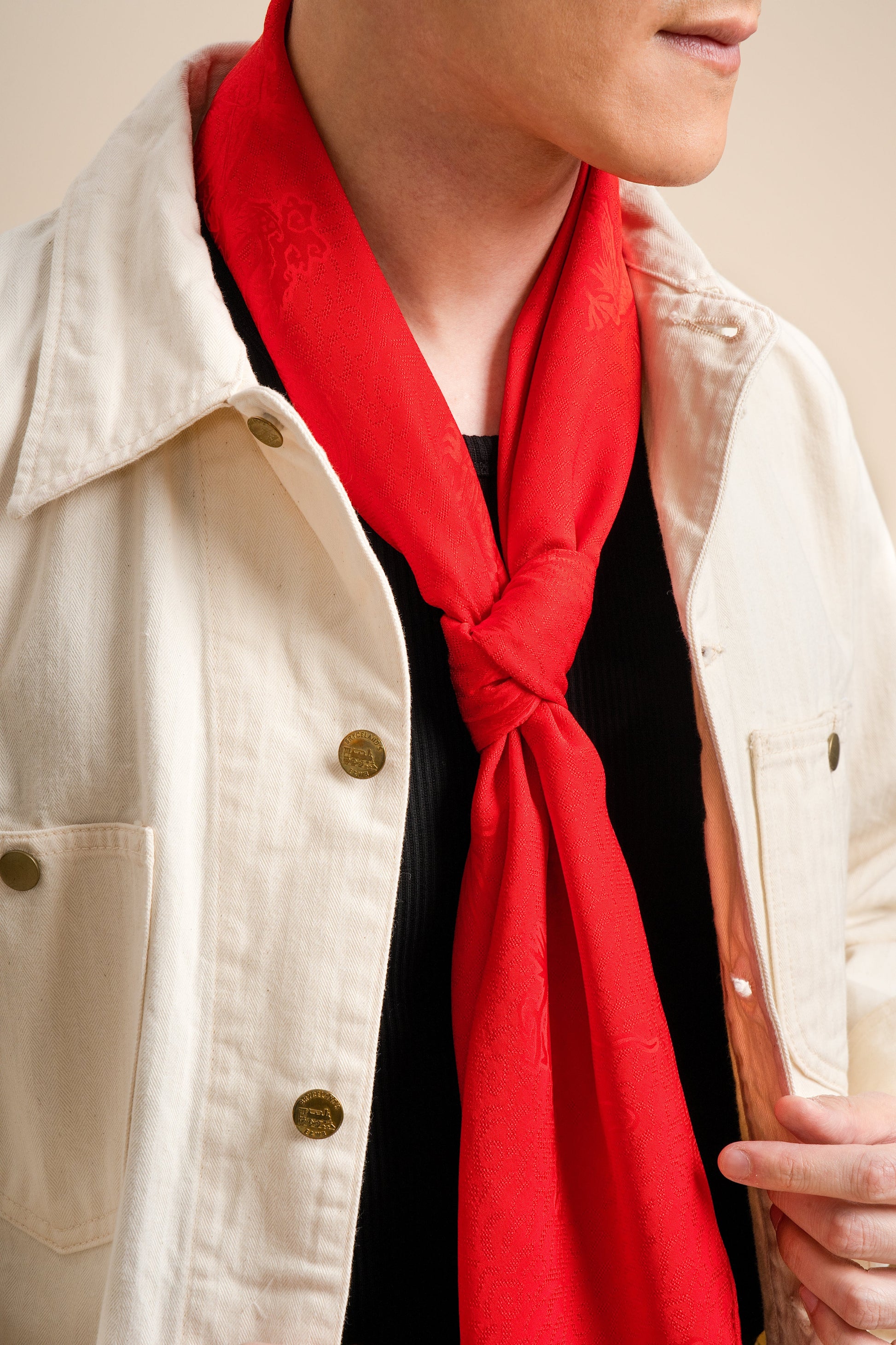 Red Square Silk Scarf with Dragon Motif