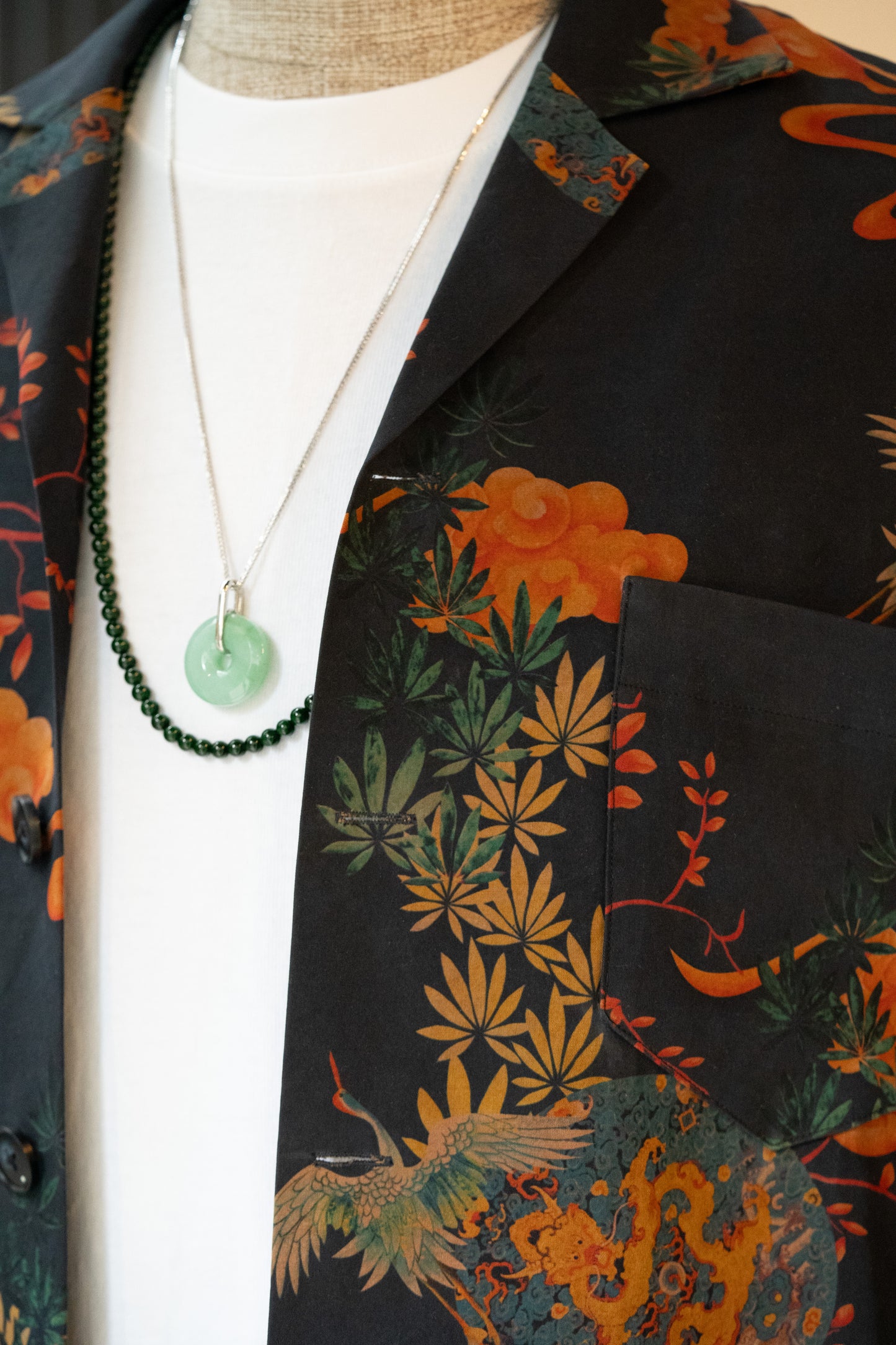 Navy Pure Silk Shirt in Flora and Fauna print