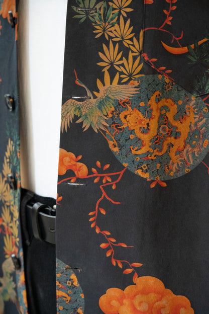 Navy Pure Silk Shirt in Flora and Fauna print