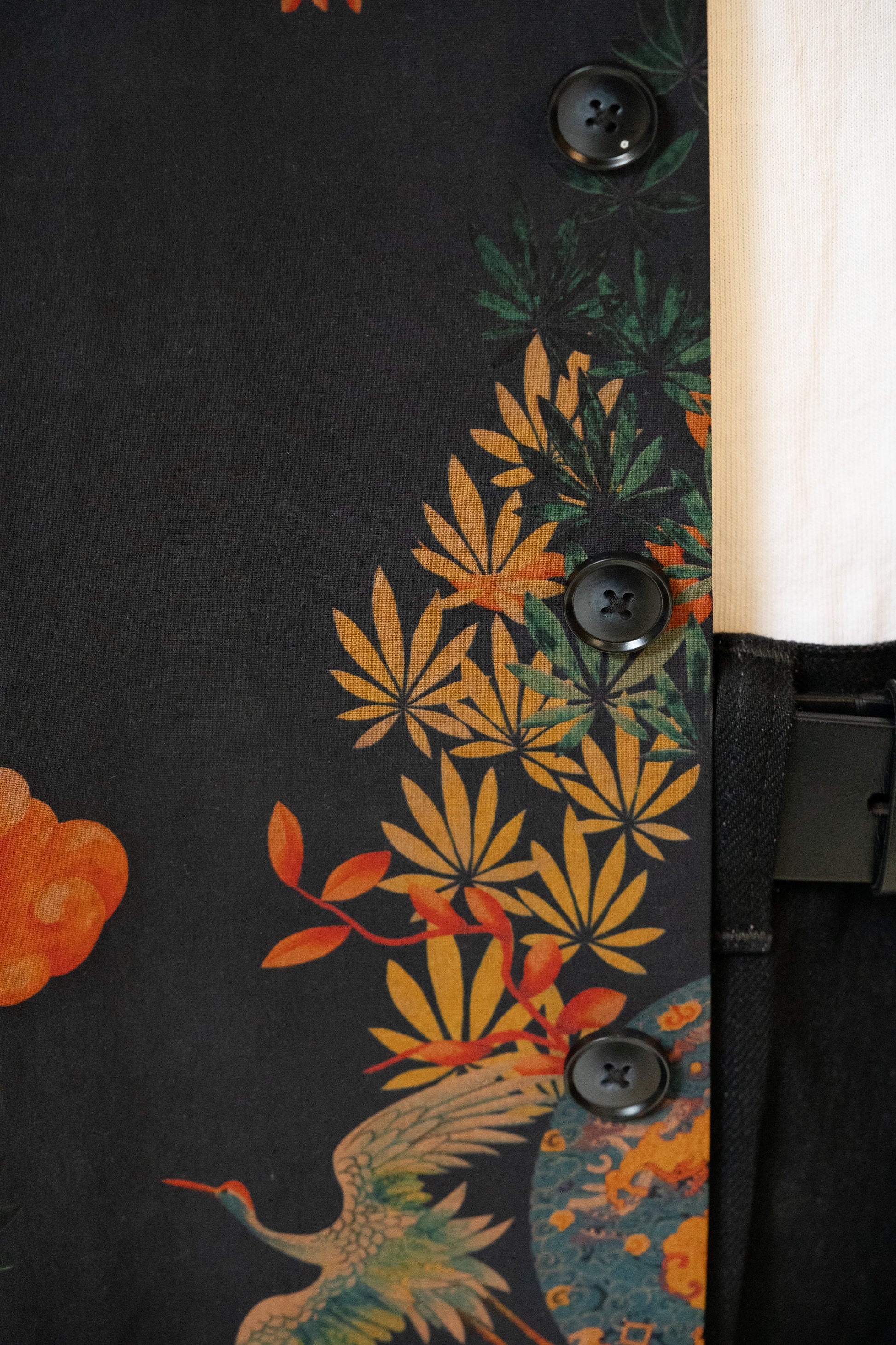 Navy Pure Silk Shirt in Flora and Fauna print