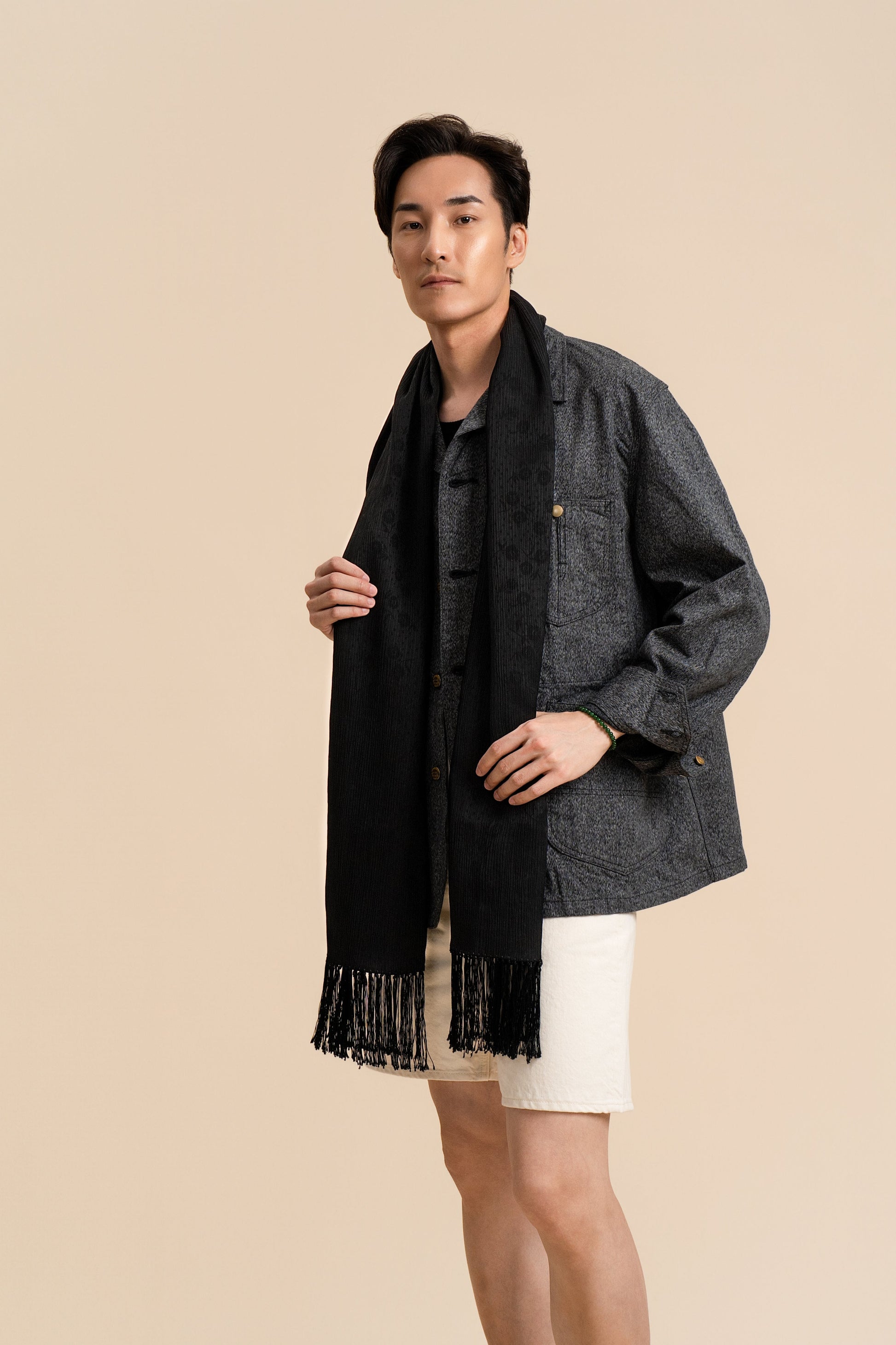 30 Momme Black Silk Scarf Dotted Sunflowers