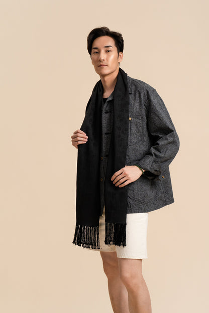 30 Momme Black Silk Scarf Dotted Sunflowers