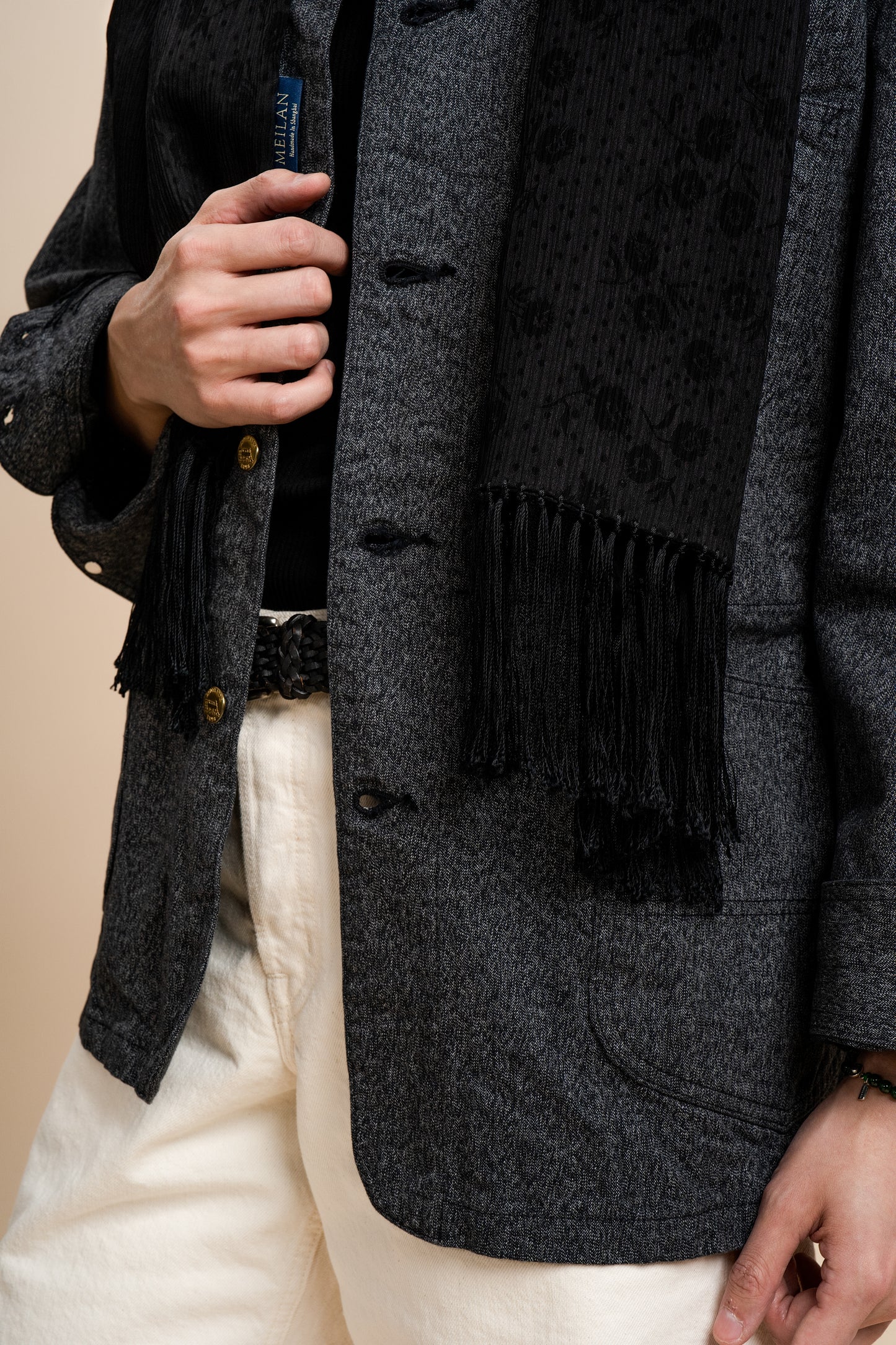 30 Momme Black Silk Scarf Dotted Sunflowers