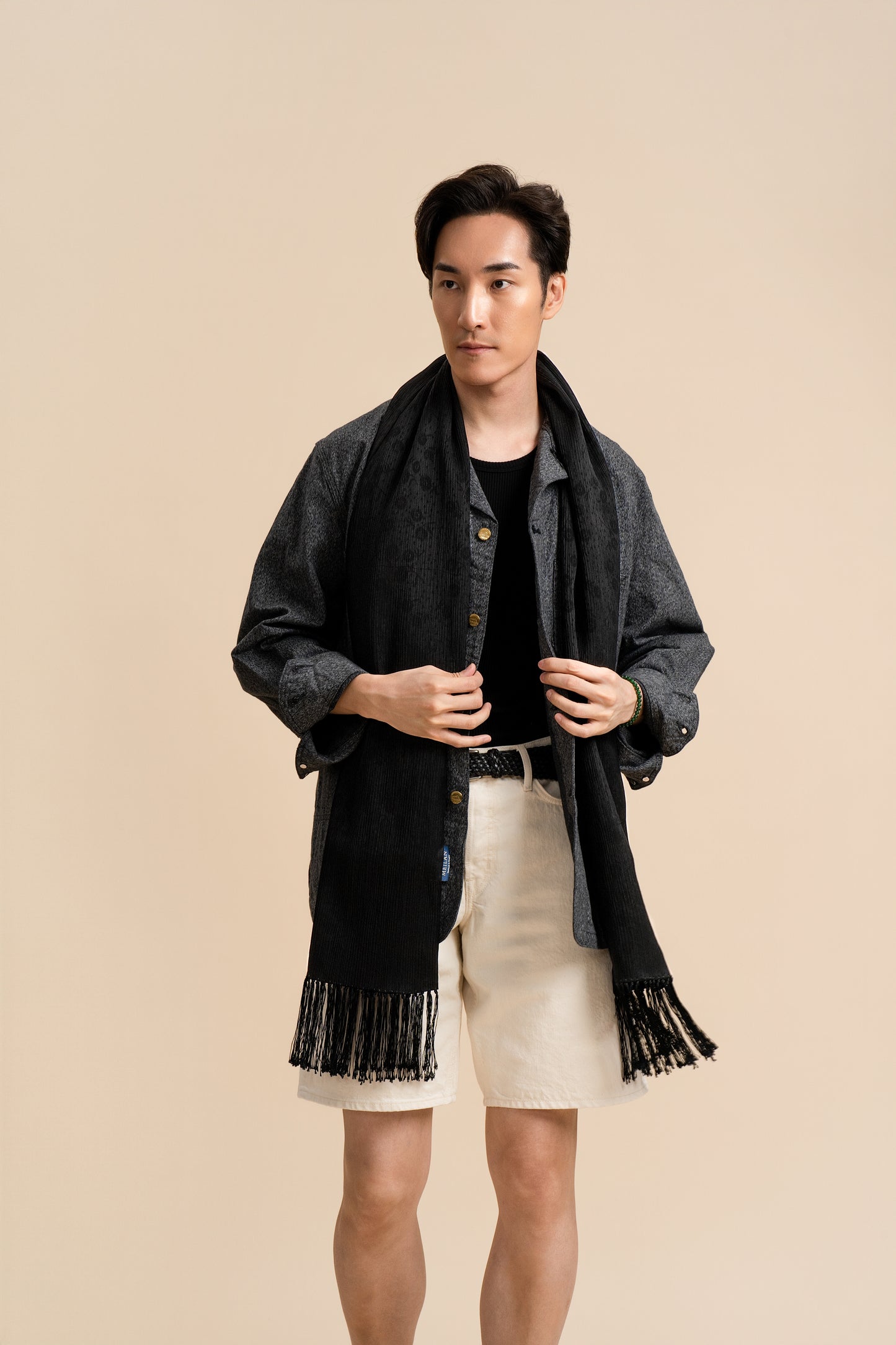 30 Momme Black Silk Scarf Dotted Sunflowers