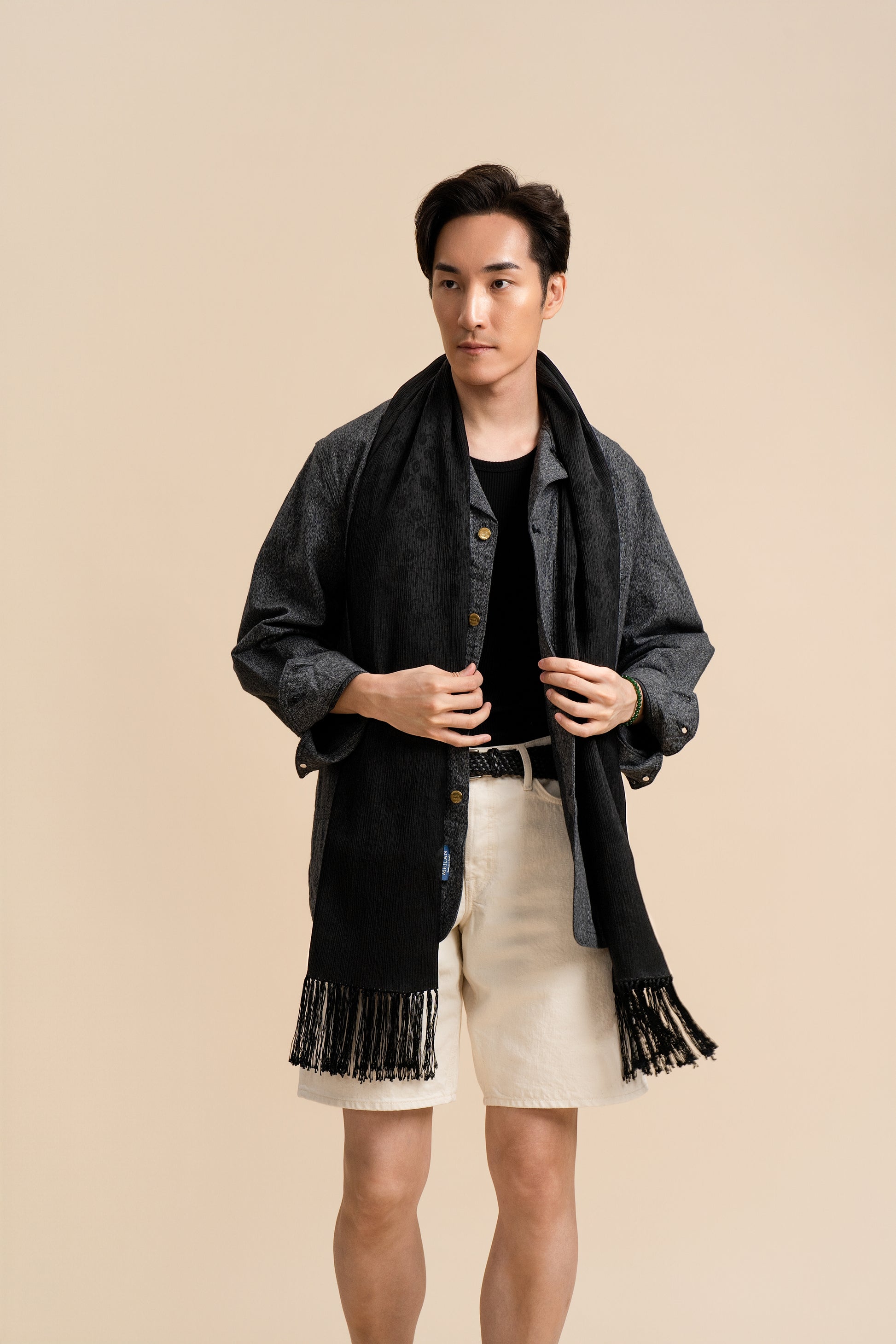 30 Momme Black Silk Scarf Dotted Sunflowers