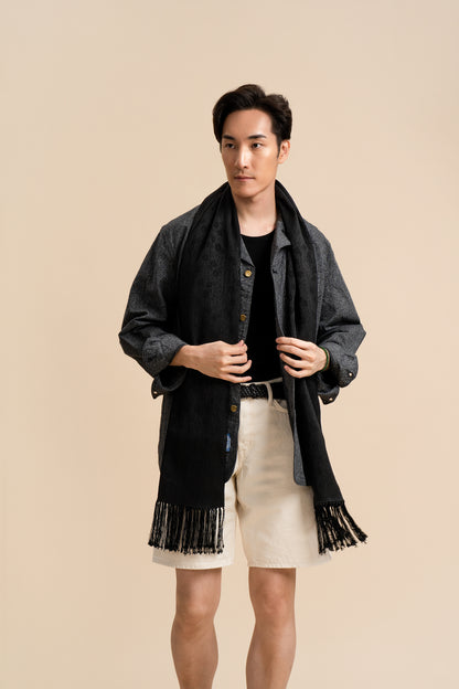 30 Momme Black Silk Scarf Dotted Sunflowers