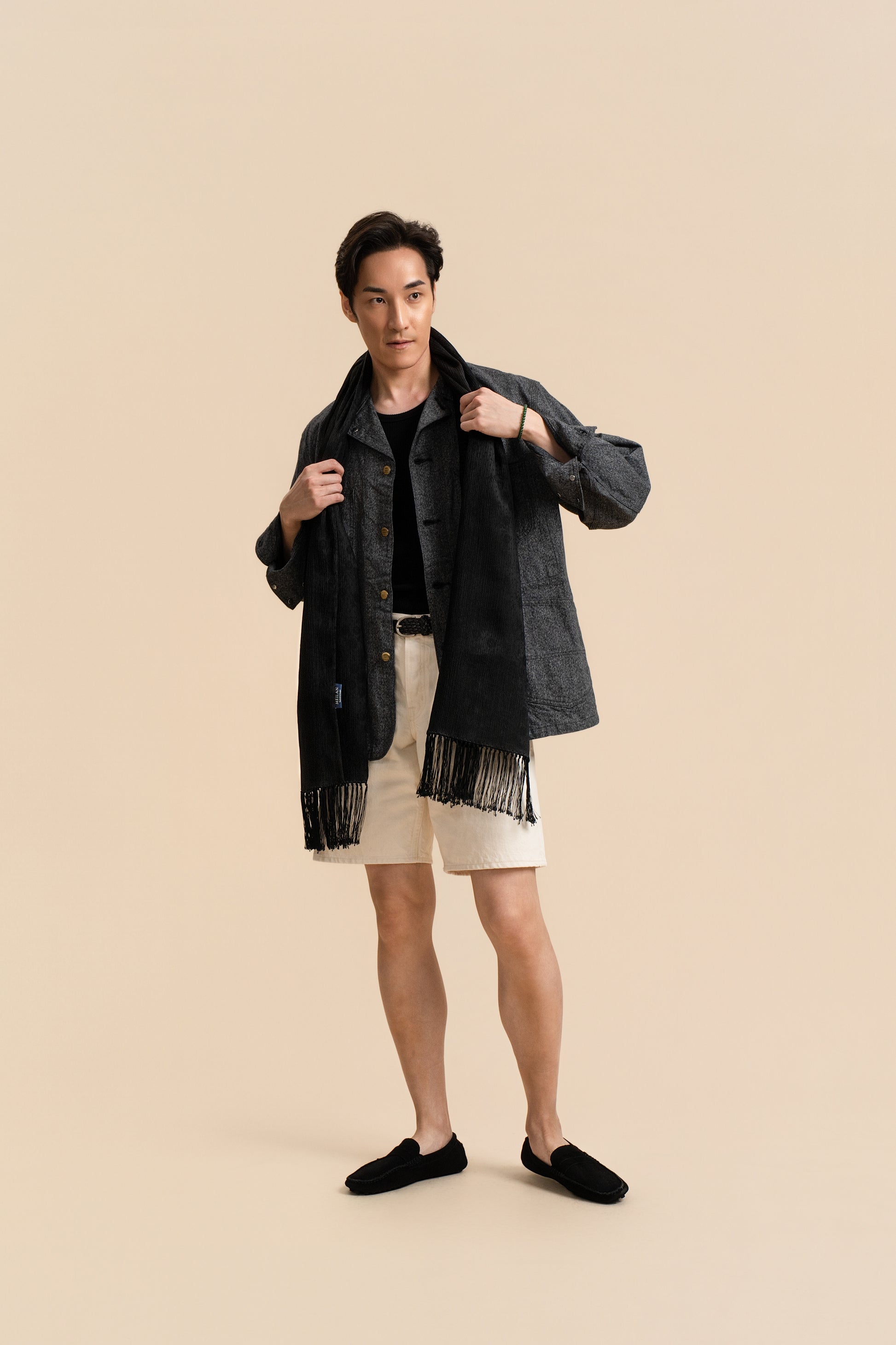 30 Momme Black Silk Scarf Dotted Sunflowers